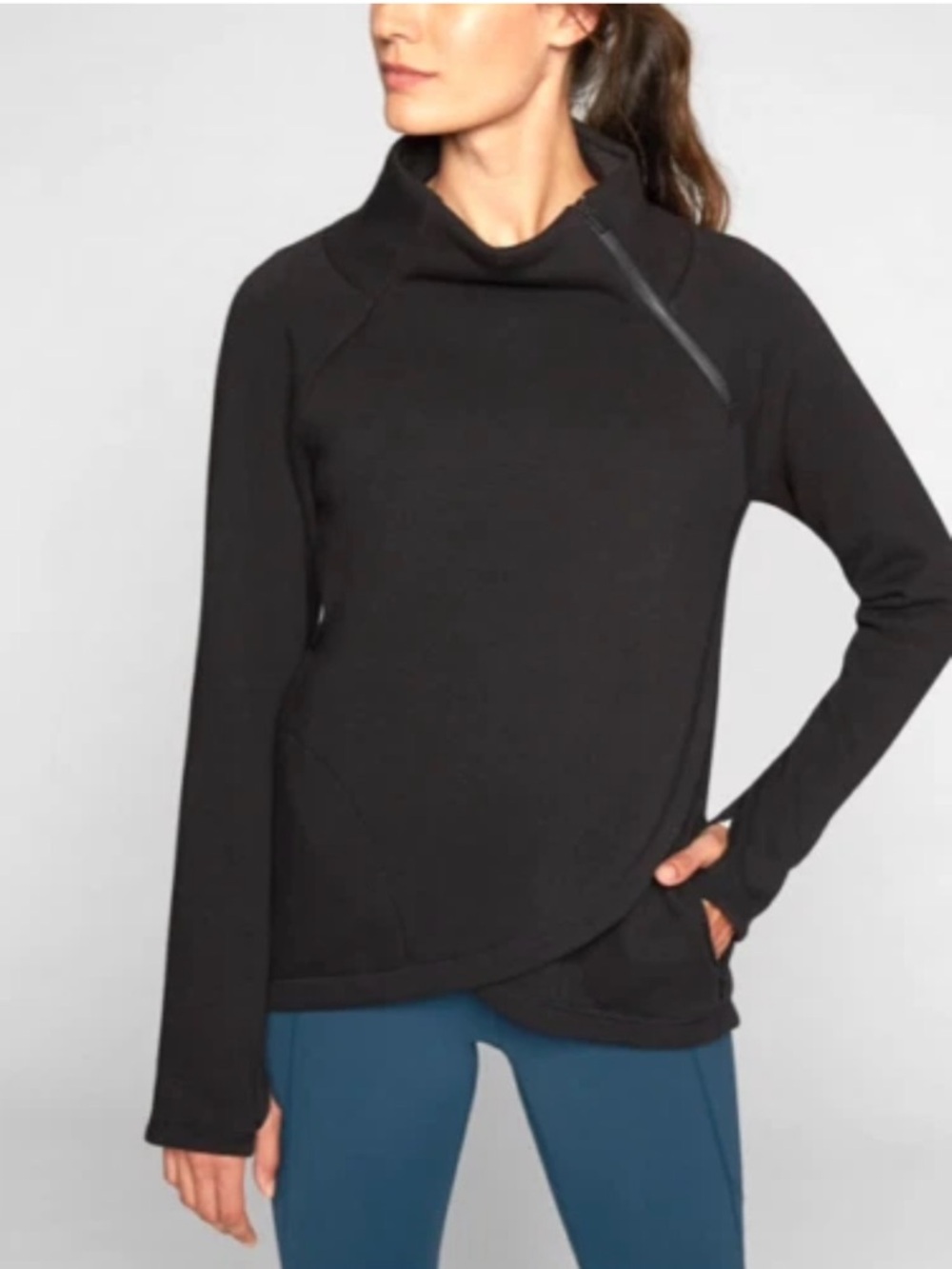 EUC Athleta Cozy Karma Asym Pullover Small Black Sweatshirt